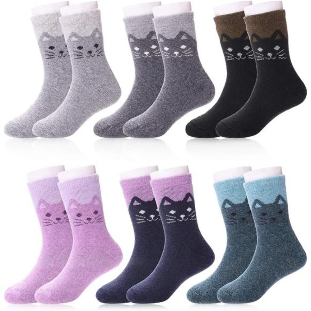 6 Pairs Kids Girls Winter Warm Cozy Thick Heavy Thermal Crew Boot Socks